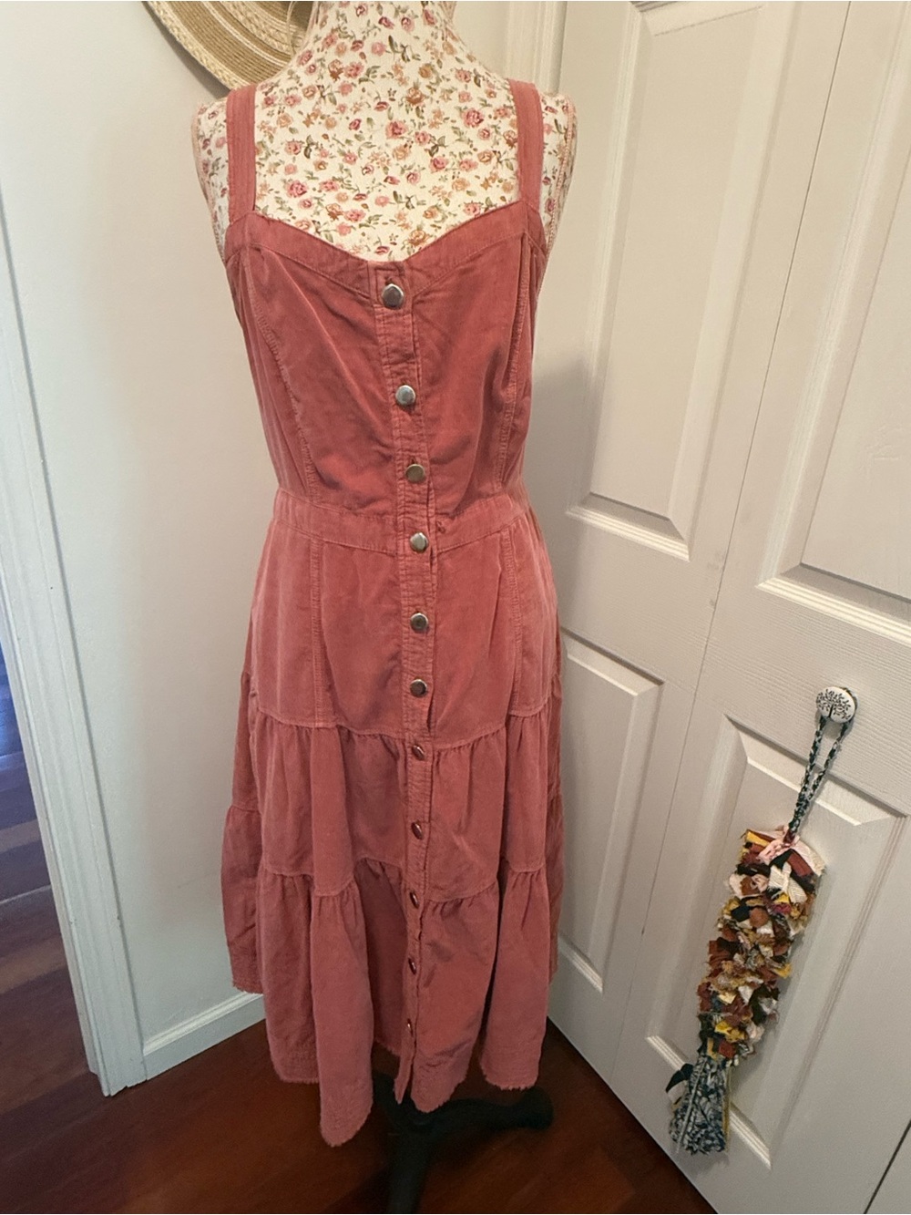 Pilcro Tiered Button-Front Maxi Dress in Dusty Rose